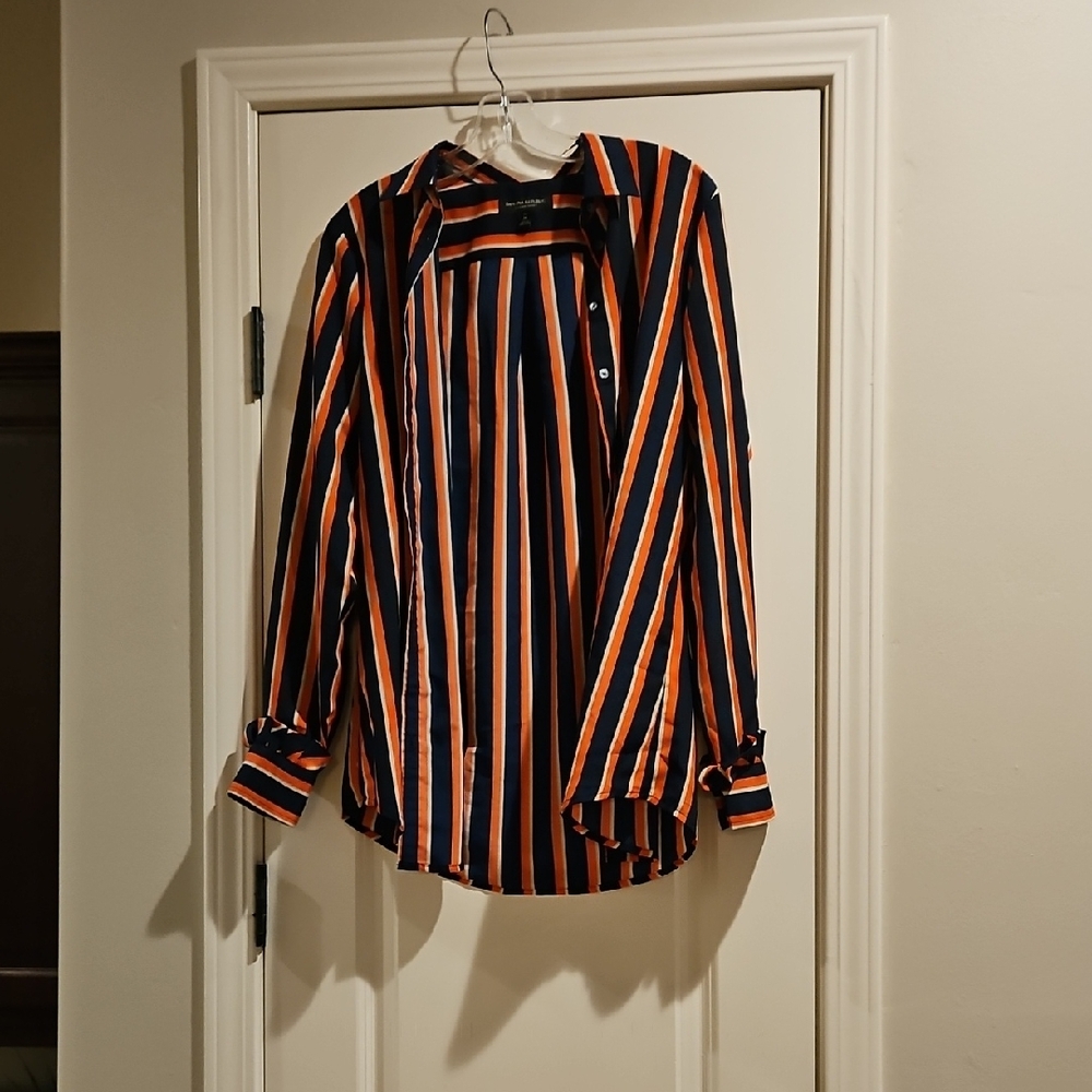 Banana Republic Navy and Orange Striped Shirt
